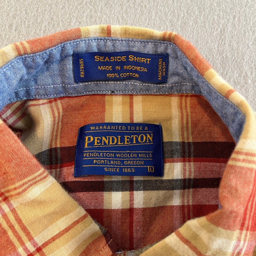 Pendleton Seaside Shirt Mens Red Tan Plaid Short Sleeve Button Down Cotton Large - Picture 5 of 5